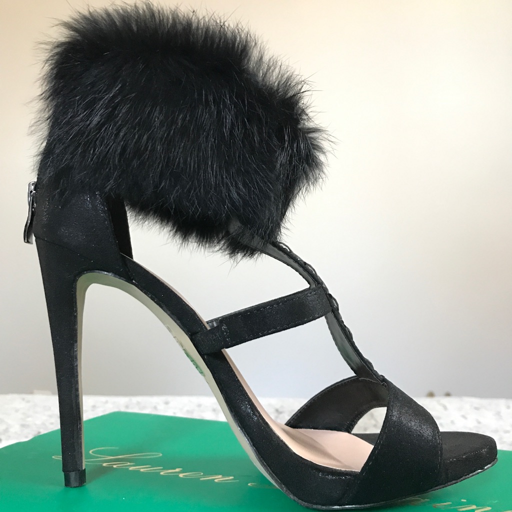 Black Fur Cuff Heels